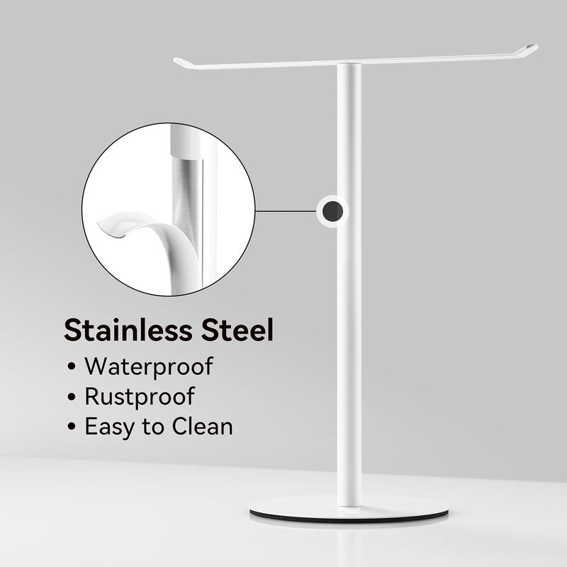 Keepmisc White Hand Towel Holder Stand – Countertop T-Shaped Stainless Steel Towel Rack with Non-Slip Base for Vanity and Kitchen - Image 2